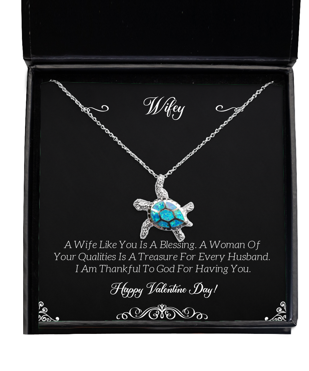 To My Wife, Thankful To God, Opal Turtle Necklace For Women, Valentines Day Gifts From Husband