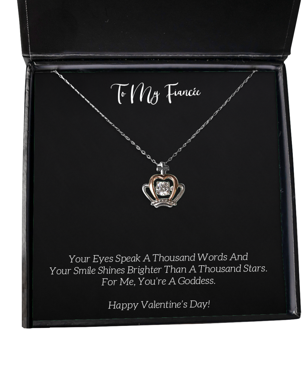 To My Fiancée, You’re A Goddess, Crown Pendant Necklace For Women, Valentines Day Gifts From Fiancé