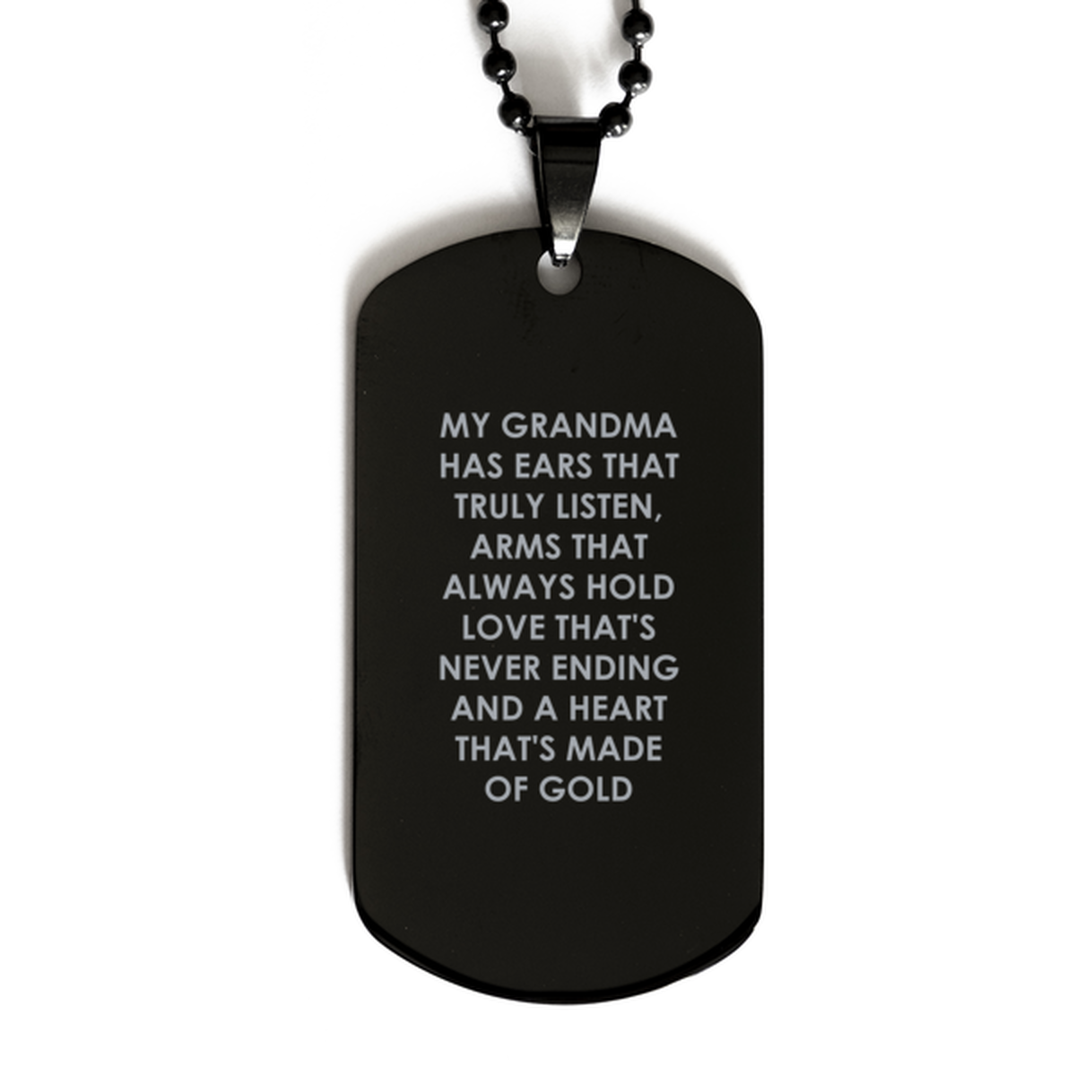 To My Grandma  Black Dog Tag, Heart That's Made Of Gold, Valentines Gifts For Grandma From Granddaughter, Birthday Gifts For Women