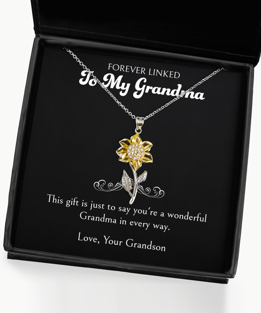 To My Grandma Gifts, You're A Wonderful Grandma, Sunflower Pendant Necklace For Women, Birthday Mothers Day Present From Grandson