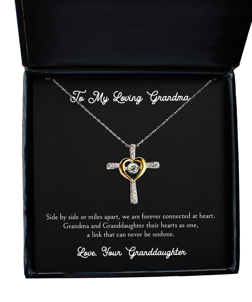 To My Grandma Gifts, Side By Side Or Miles Apart, Cross Dancing Necklace For Women, Birthday Mothers Day Present From Granddaughter
