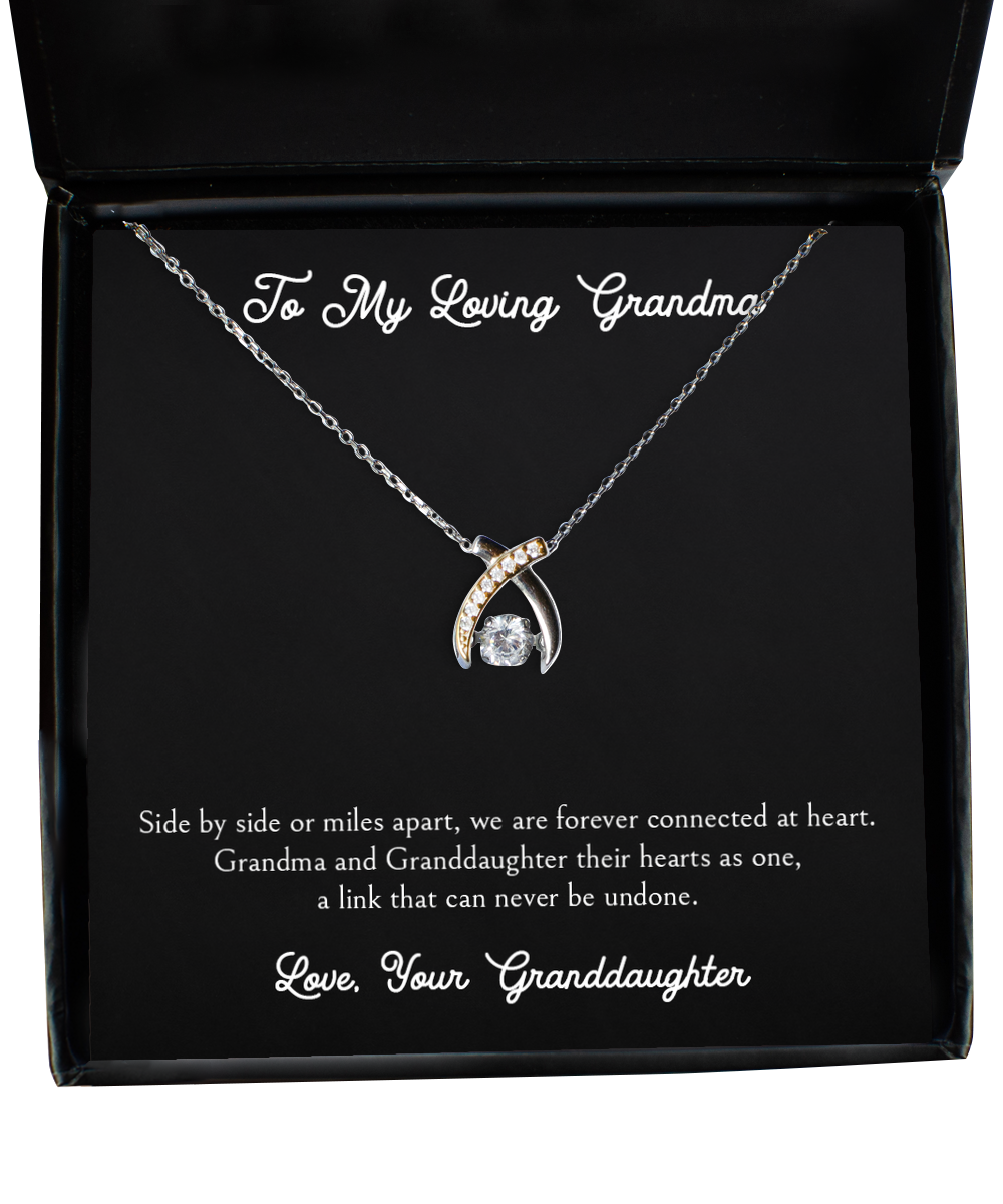To My Grandma Gifts, Side By Side Or Miles Apart, Wishbone Dancing Neckace For Women, Birthday Mothers Day Present From Granddaughter