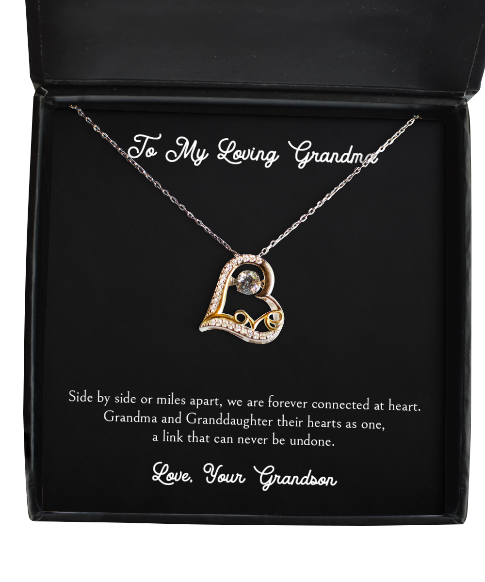To My Grandma Gifts, Side By Side Or Miles Apart, Love Dancing Necklace For Women, Birthday Mothers Day Present From Grandson
