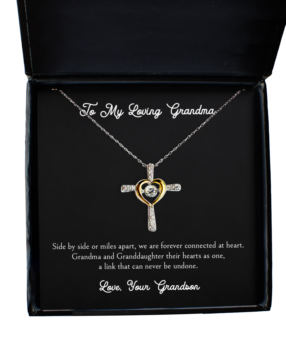 To My Grandma Gifts, Side By Side Or Miles Apart, Cross Dancing Necklace For Women, Birthday Mothers Day Present From Grandson