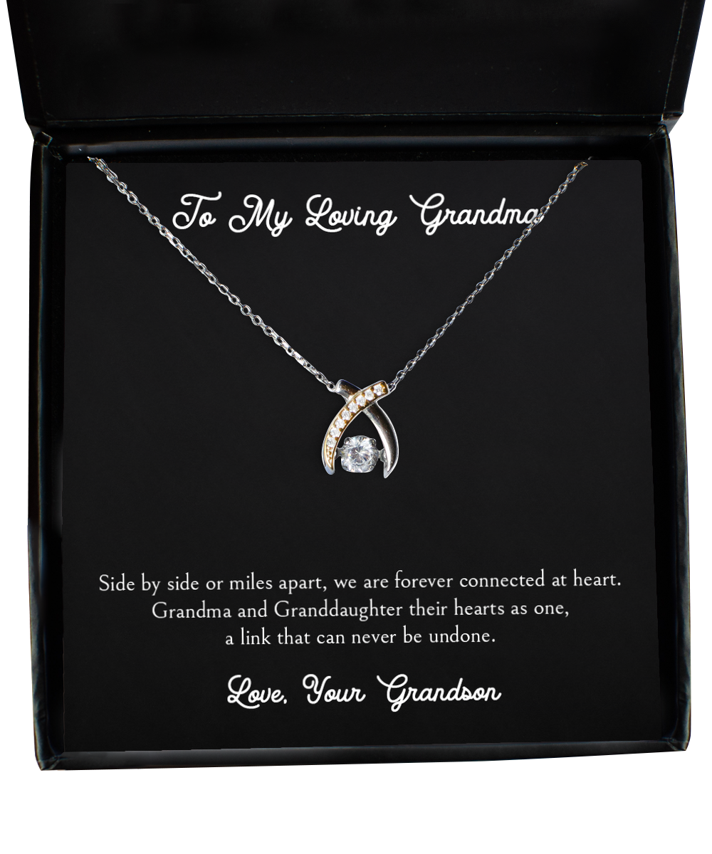 To My Grandma Gifts, Side By Side Or Miles Apart, Wishbone Dancing Neckace For Women, Birthday Mothers Day Present From Grandson