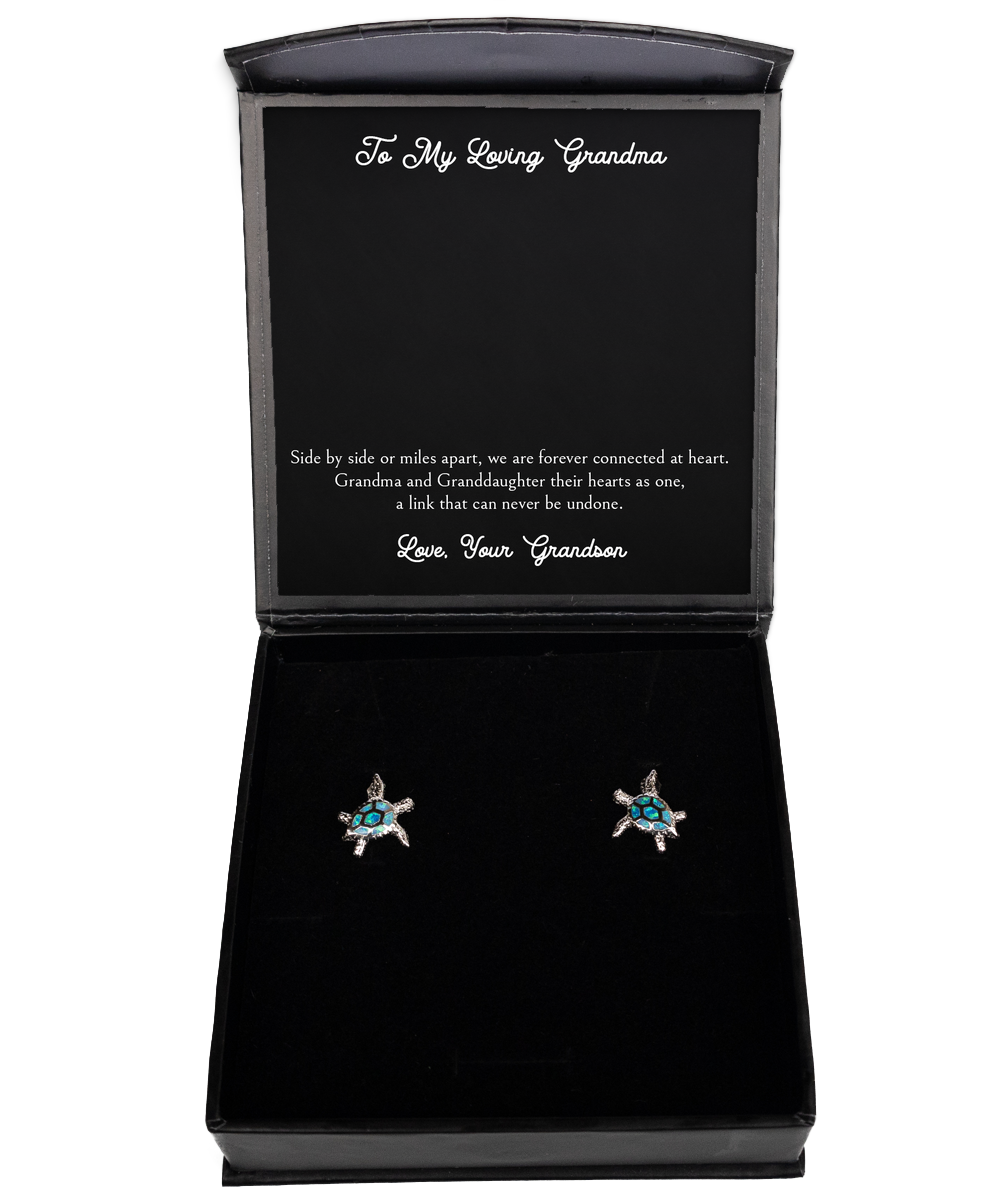 To My Grandma Gifts, Side By Side Or Miles Apart, Opal Turtle Earrings For Women, Birthday Mothers Day Present From Grandson