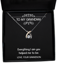 Load image into Gallery viewer, To My Grandma Gifts, Everything I Am You Helped Me To Be, Wishbone Dancing Neckace For Women, Birthday Mothers Day Present From Grandson
