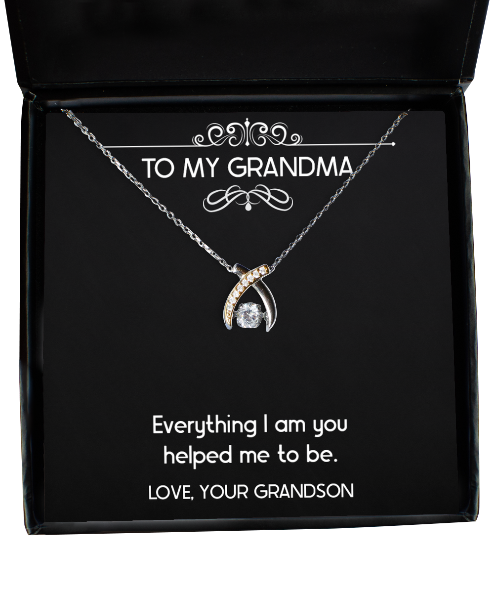 To My Grandma Gifts, Everything I Am You Helped Me To Be, Wishbone Dancing Neckace For Women, Birthday Mothers Day Present From Grandson