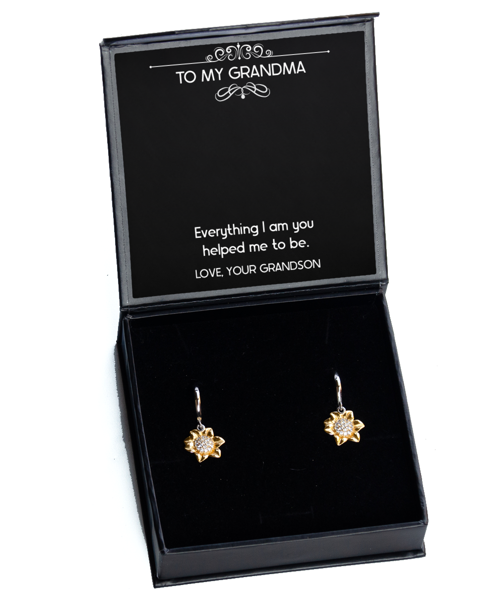 To My Grandma Gifts, Everything I Am You Helped Me To Be, Sunflower Earrings For Women, Birthday Mothers Day Present From Grandson