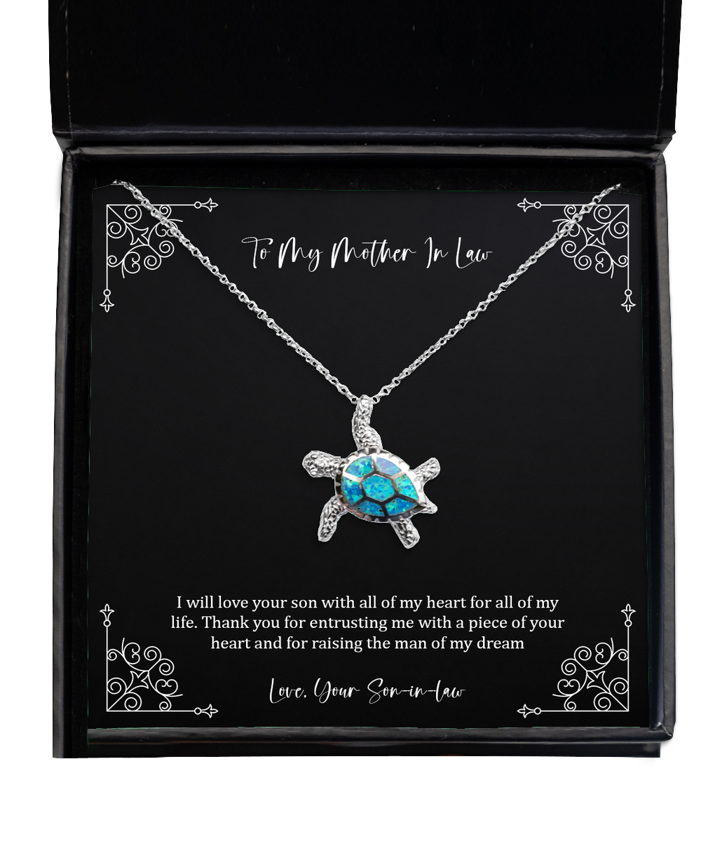 To My Mother-In-Law Gifts, Thank You For Entrusting Me, Opal Turtle Necklace For Women, Birthday Mothers Day Present From Son-In-Law