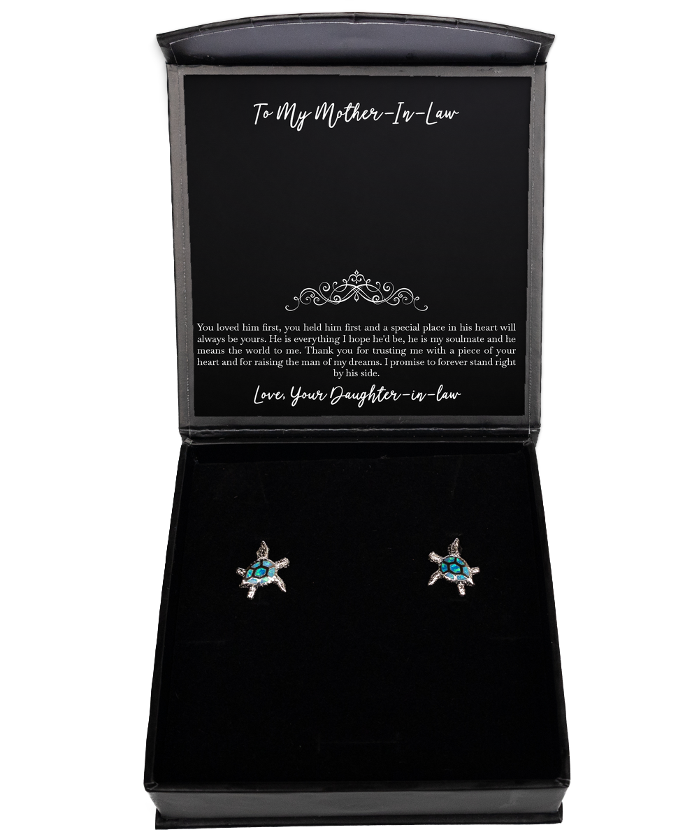 To My Mother-In-Law Gifts, Thank You For Trusting Me, Opal Turtle Earrings For Women, Birthday Mothers Day Present From Daughter-In-Law