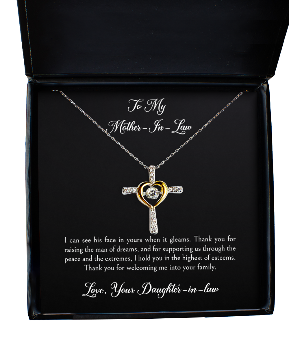 To My Mother-In-Law Gifts, Thank You For Welcoming Me, Cross Dancing Necklace For Women, Birthday Mothers Day Present From Daughter-In-Law