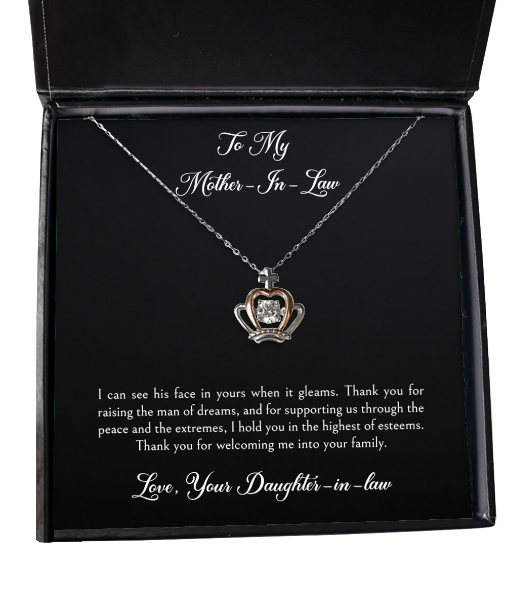 To My Mother-In-Law Gifts, Thank You For Welcoming Me, Crown Pendant Necklace For Women, Birthday Mothers Day Present From Daughter-In-Law