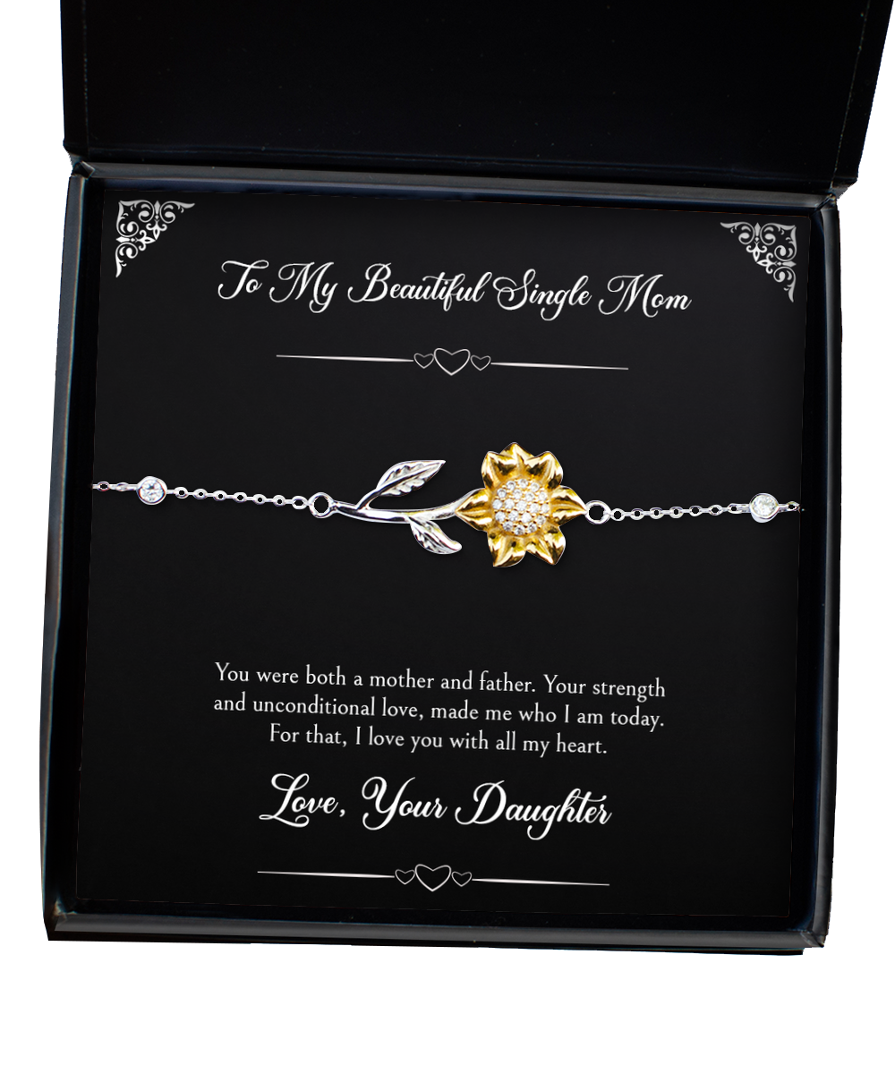 To My Single Mom Gifts, I Love You With All My Heart, Sunflower Bracelet For Women, Birthday Mothers Day Present From Daughter