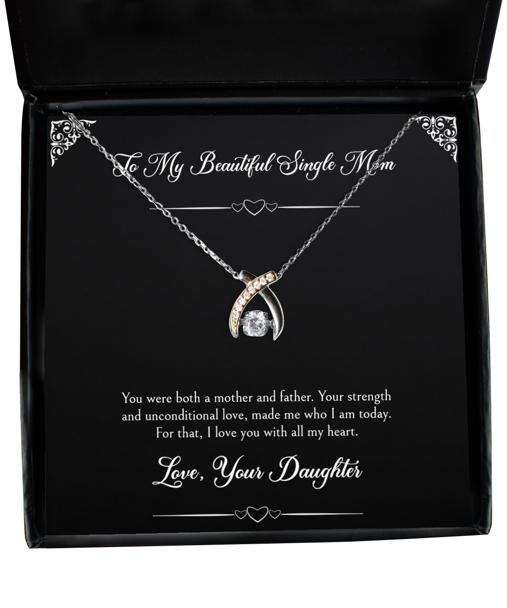 To My Single Mom Gifts, I Love You With All My Heart, Wishbone Dancing Neckace For Women, Birthday Mothers Day Present From Daughter
