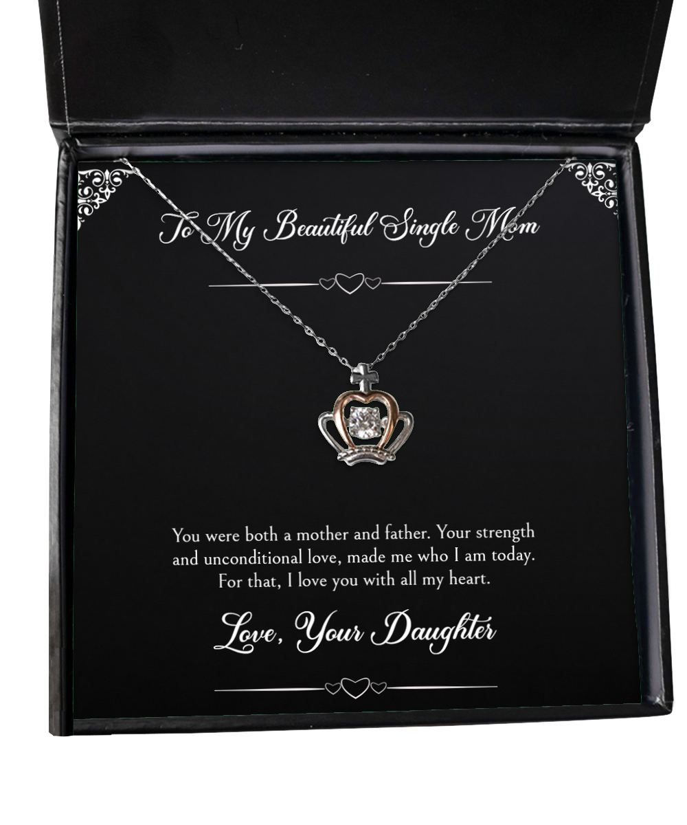 To My Single Mom Gifts, I Love You With All My Heart, Crown Pendant Necklace For Women, Birthday Mothers Day Present From Daughter