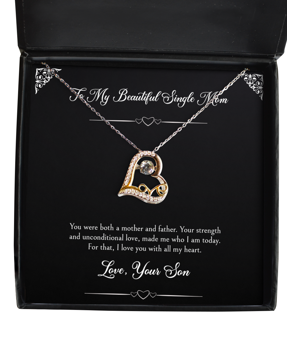 To My Single Mom Gifts, I Love You With All My Heart, Love Dancing Necklace For Women, Birthday Mothers Day Present From Son
