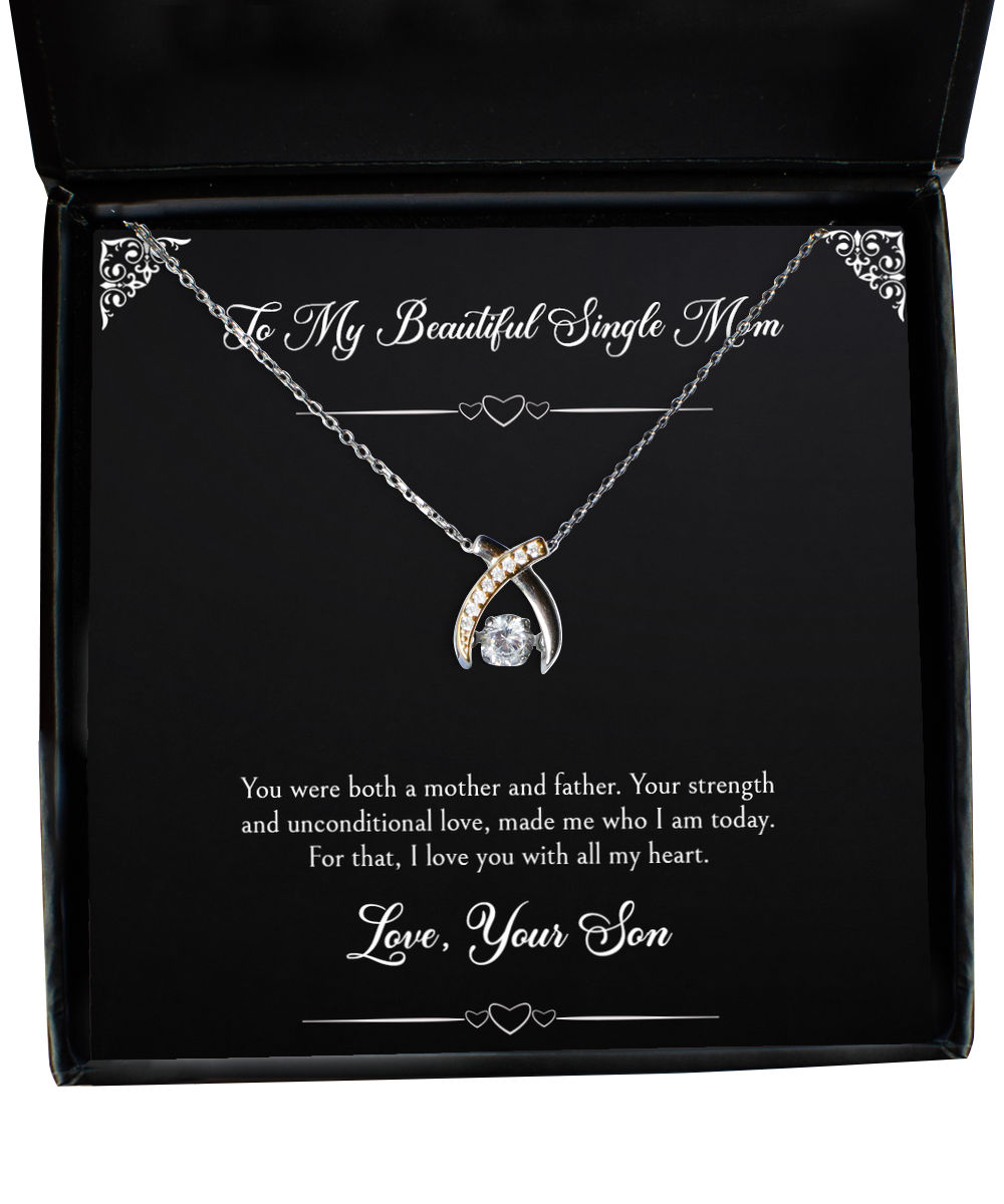 To My Single Mom Gifts, I Love You With All My Heart, Wishbone Dancing Neckace For Women, Birthday Mothers Day Present From Son