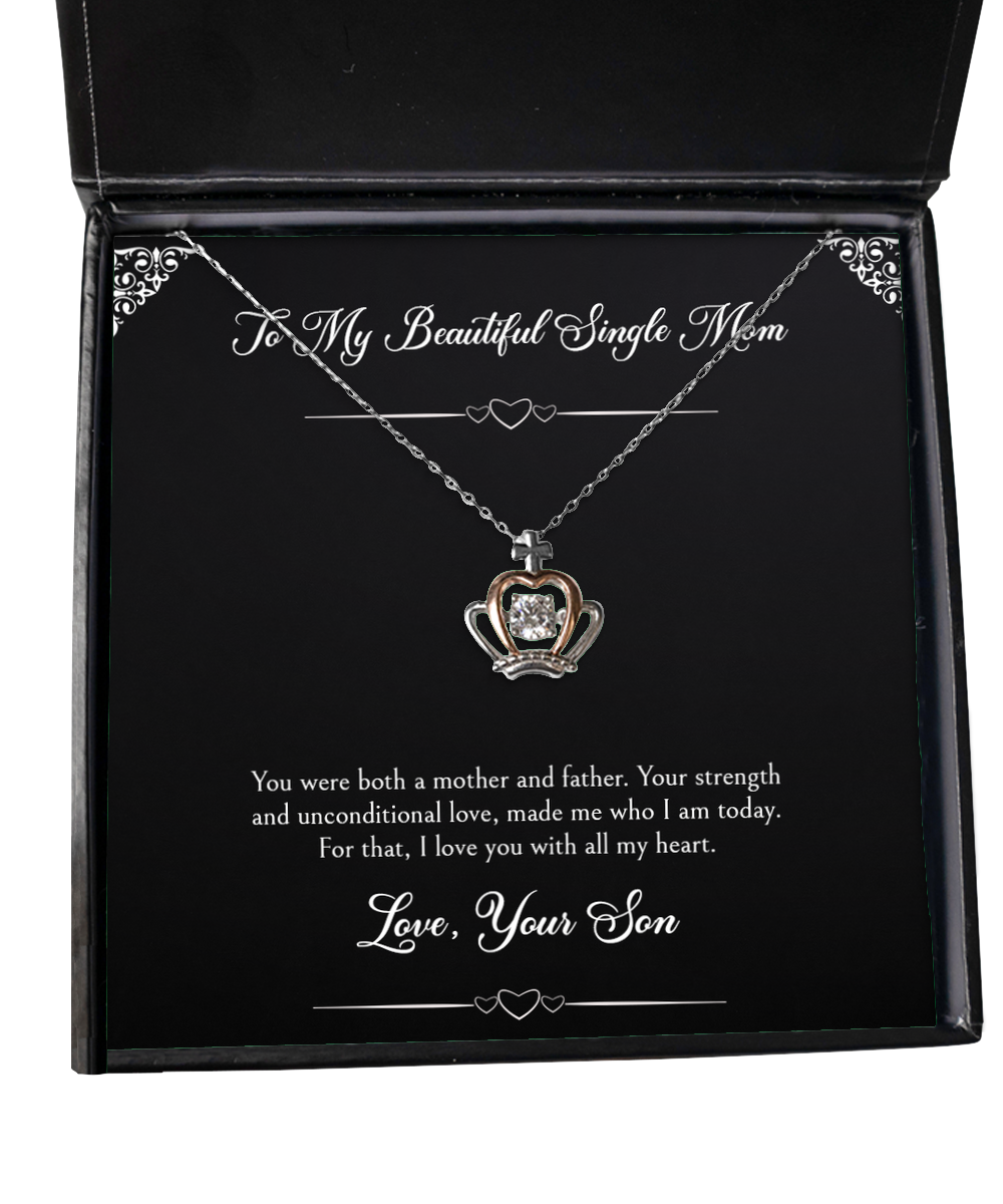 To My Single Mom Gifts, I Love You With All My Heart, Crown Pendant Necklace For Women, Birthday Mothers Day Present From Son