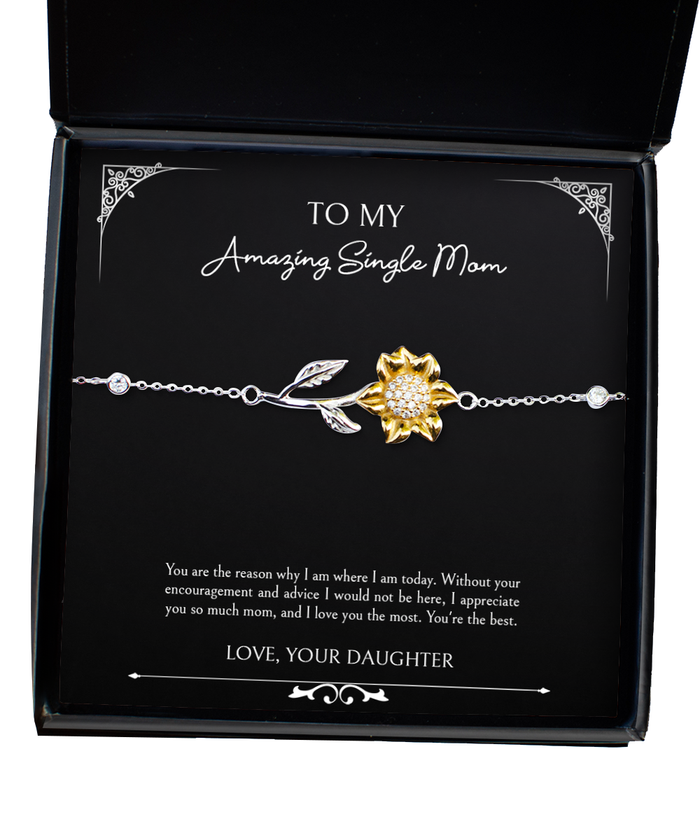 To My Single Mom Gifts, I Appreciate You So Much Mom, Sunflower Bracelet For Women, Birthday Mothers Day Present From Daughter