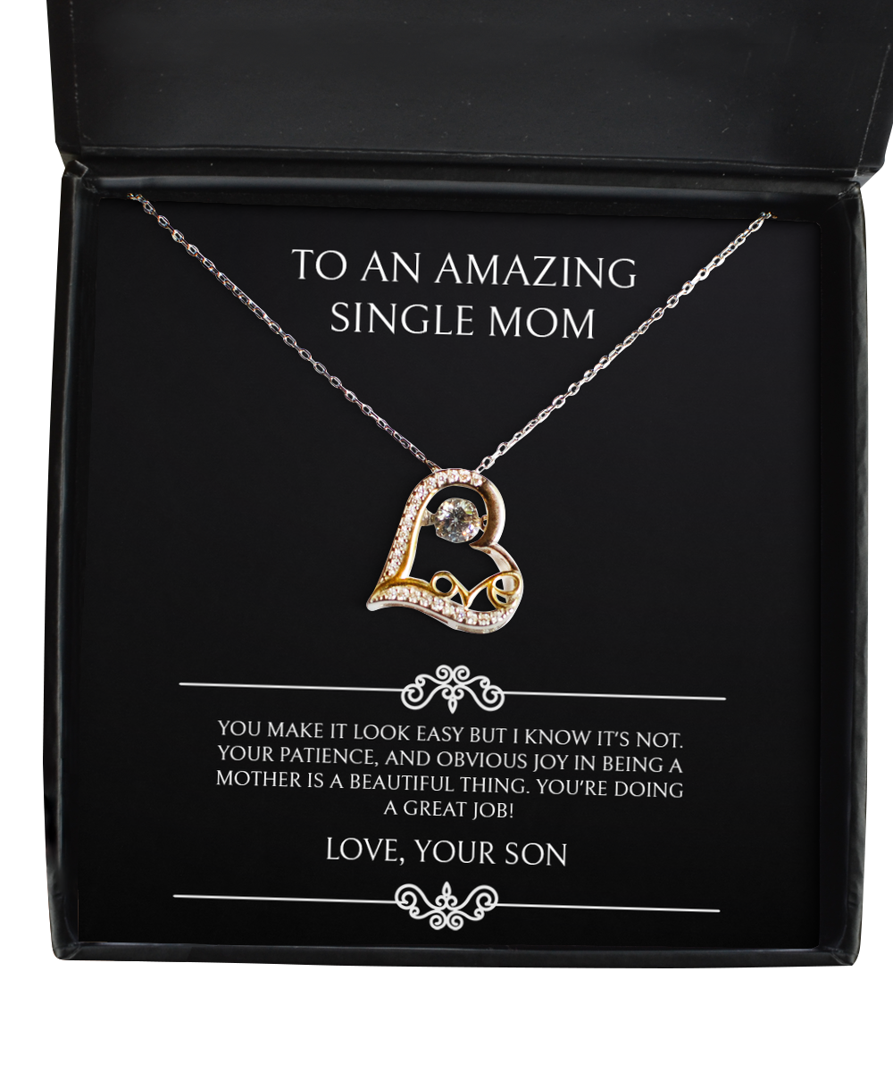 To My Single Mom Gifts, You're Doing A Great Job, Love Dancing Necklace For Women, Birthday Mothers Day Present From Son