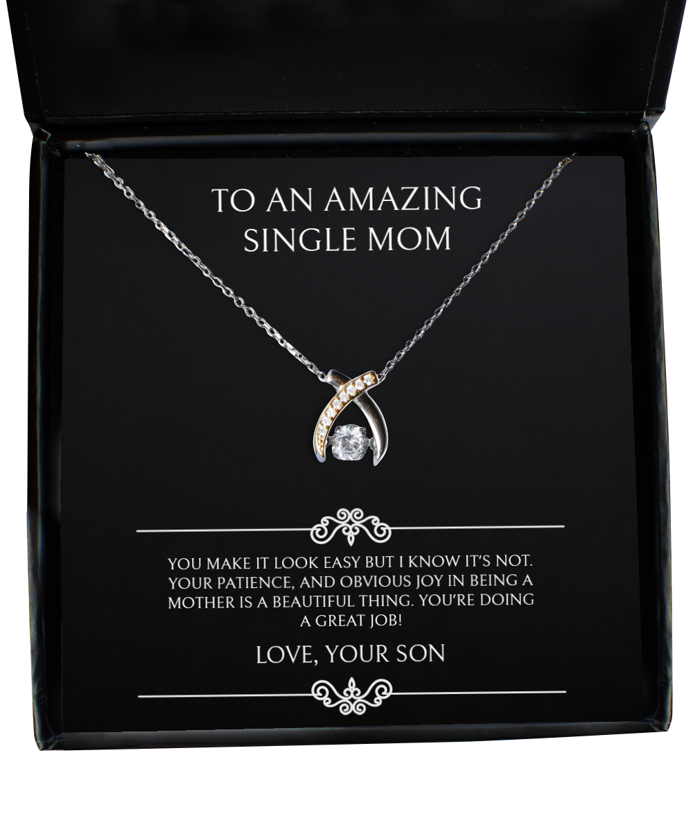To My Single Mom Gifts, You're Doing A Great Job, Wishbone Dancing Neckace For Women, Birthday Mothers Day Present From Son