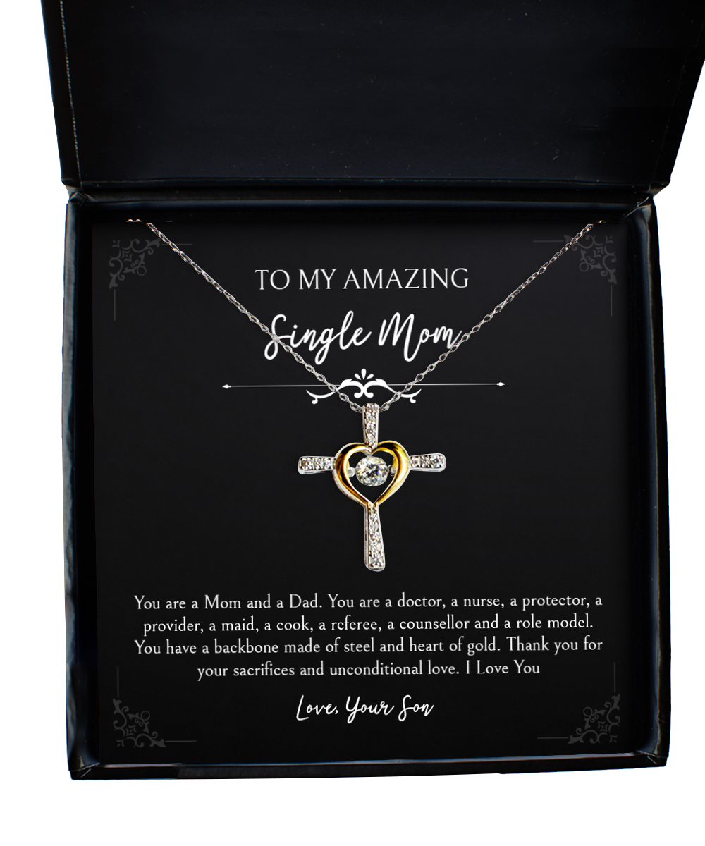 To My Single Mom Gifts, You Are A Mom And Dad, Cross Dancing Necklace For Women, Birthday Mothers Day Present From Son