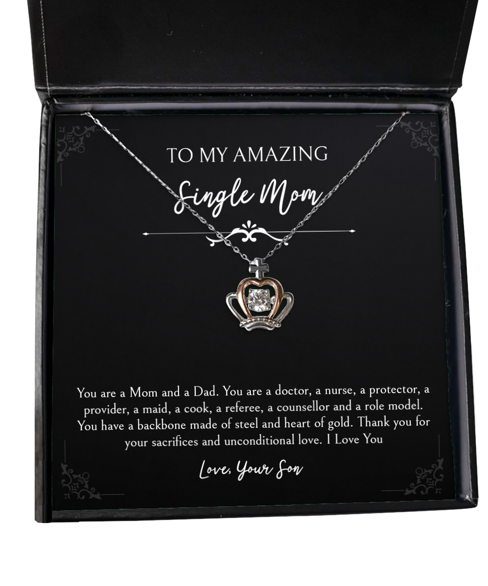 To My Single Mom Gifts, You Are A Mom And Dad, Crown Pendant Necklace For Women, Birthday Mothers Day Present From Son