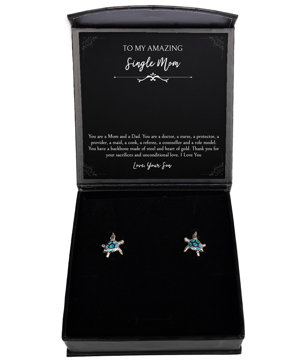 To My Single Mom Gifts, You Are A Mom And Dad, Opal Turtle Earrings For Women, Birthday Mothers Day Present From Son