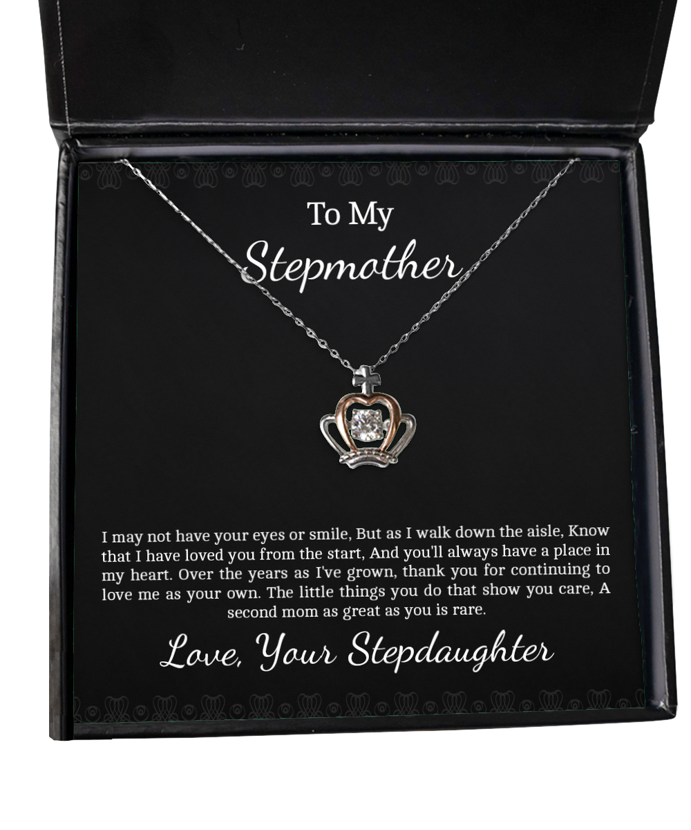 To My Stepmother Gifts, Love You From The Start, Crown Pendant Necklace For Women, Birthday Mothers Day Present From Stepdaughter