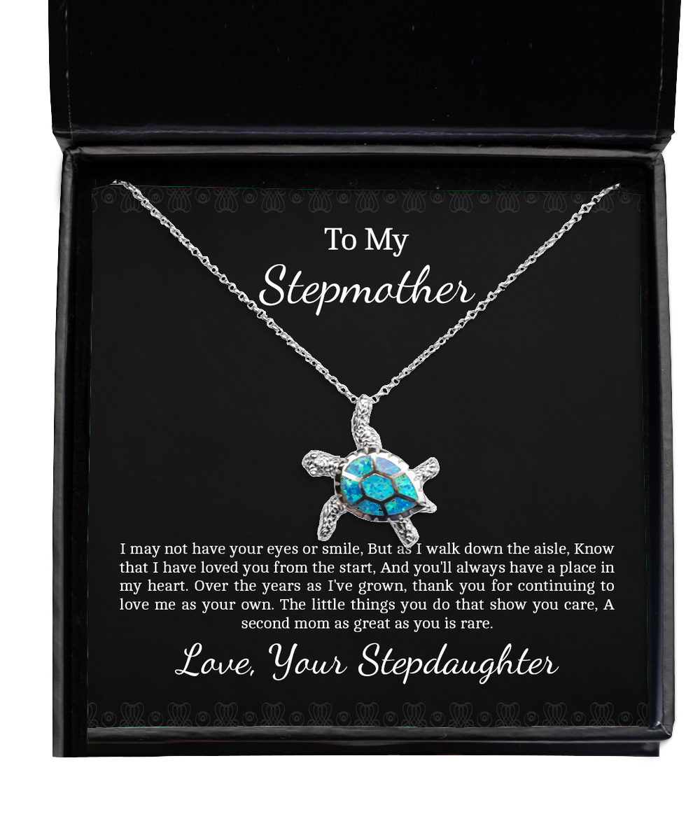 To My Stepmother Gifts, Love You From The Start, Opal Turtle Necklace For Women, Birthday Mothers Day Present From Stepdaughter