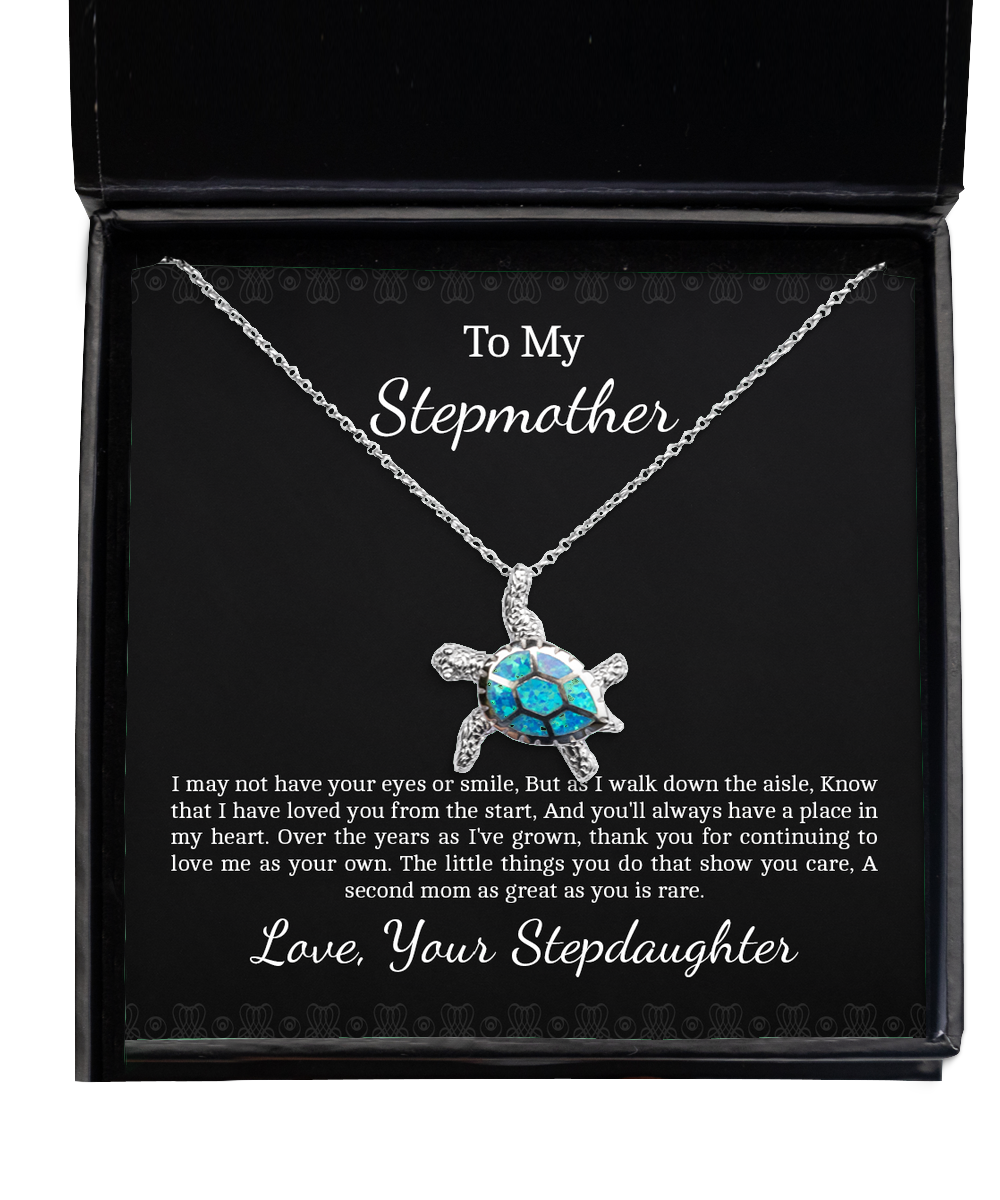 To My Stepmother Gifts, Love You From The Start, Opal Turtle Necklace For Women, Birthday Mothers Day Present From Stepdaughter