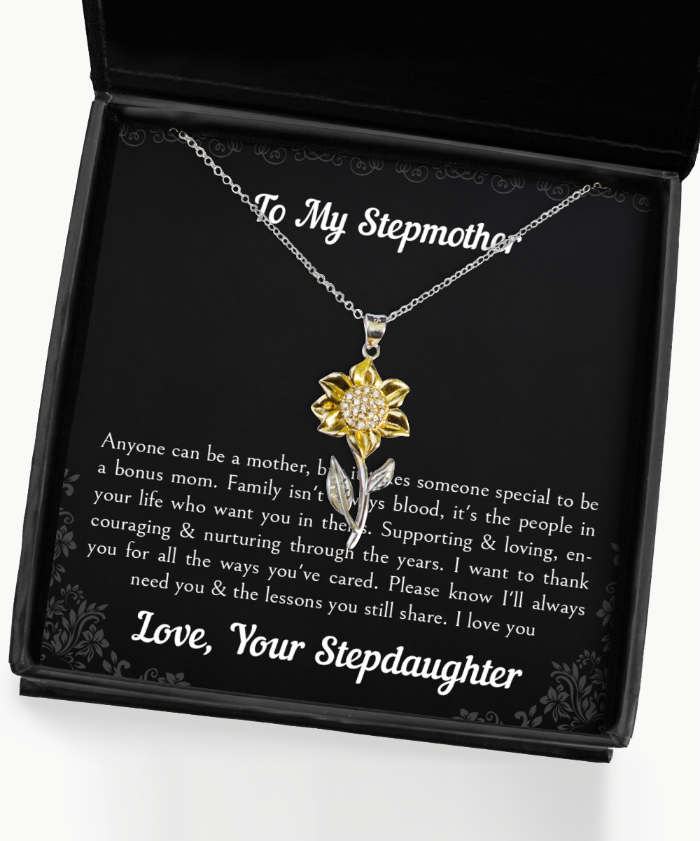 To My Stepmother Gifts, Anyone Can Be A Mother, Sunflower Pendant Necklace For Women, Birthday Mothers Day Present From Stepdaughter