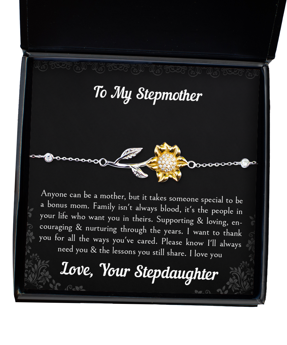 To My Stepmother Gifts, Anyone Can Be A Mother, Sunflower Bracelet For Women, Birthday Mothers Day Present From Stepdaughter