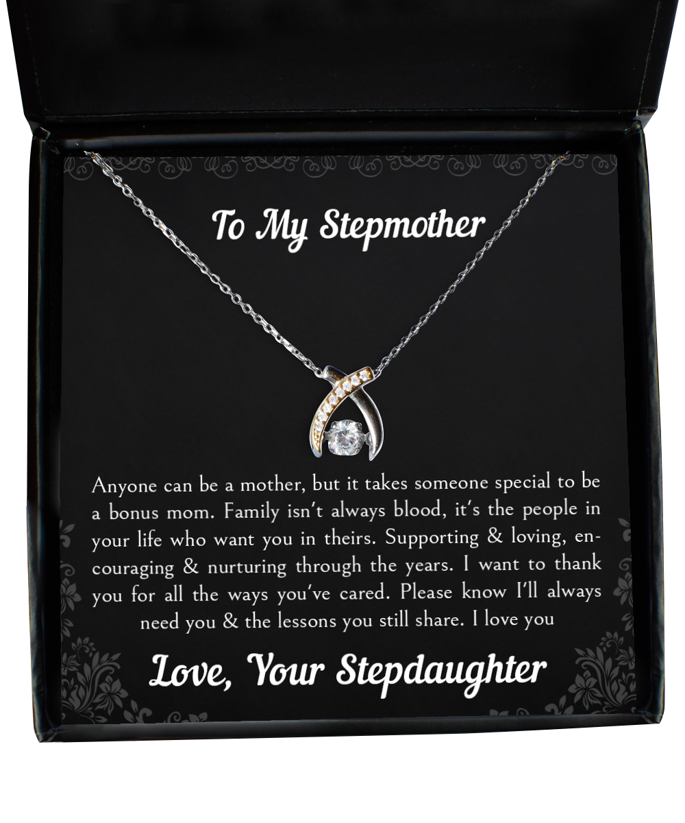 To My Stepmother Gifts, Anyone Can Be A Mother, Wishbone Dancing Neckace For Women, Birthday Mothers Day Present From Stepdaughter