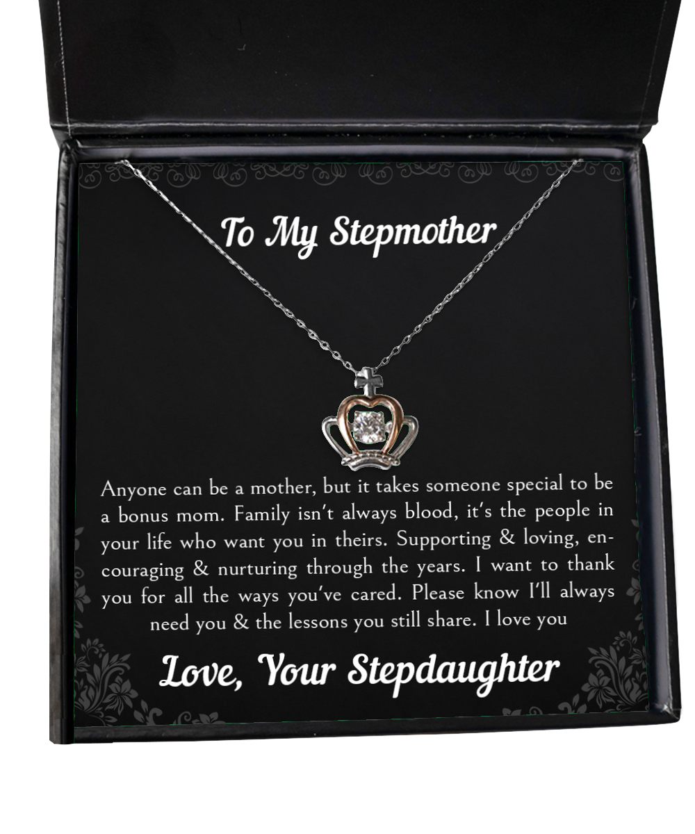 To My Stepmother Gifts, Anyone Can Be A Mother, Crown Pendant Necklace For Women, Birthday Mothers Day Present From Stepdaughter