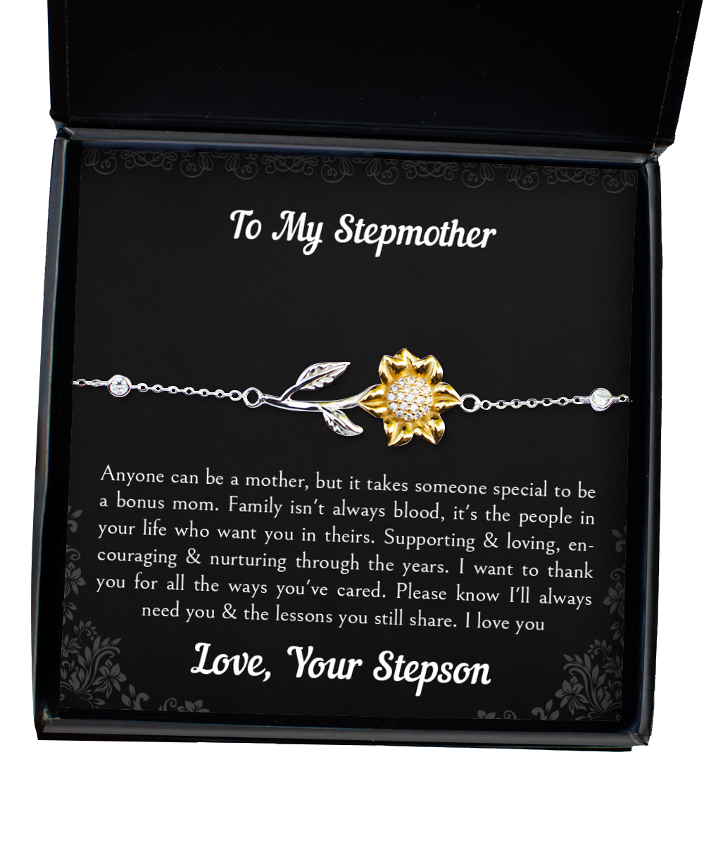 To My Stepmother Gifts, Anyone Can Be A Mother, Sunflower Bracelet For Women, Birthday Mothers Day Present From Stepson