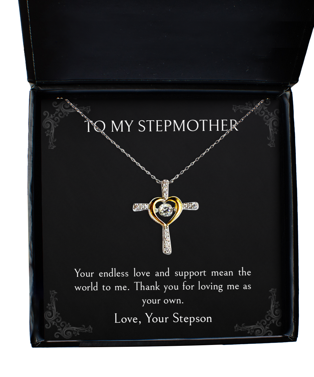 To My Stepmother Gifts, Thank You For Loving Me, Cross Dancing Necklace For Women, Birthday Mothers Day Present From Stepson