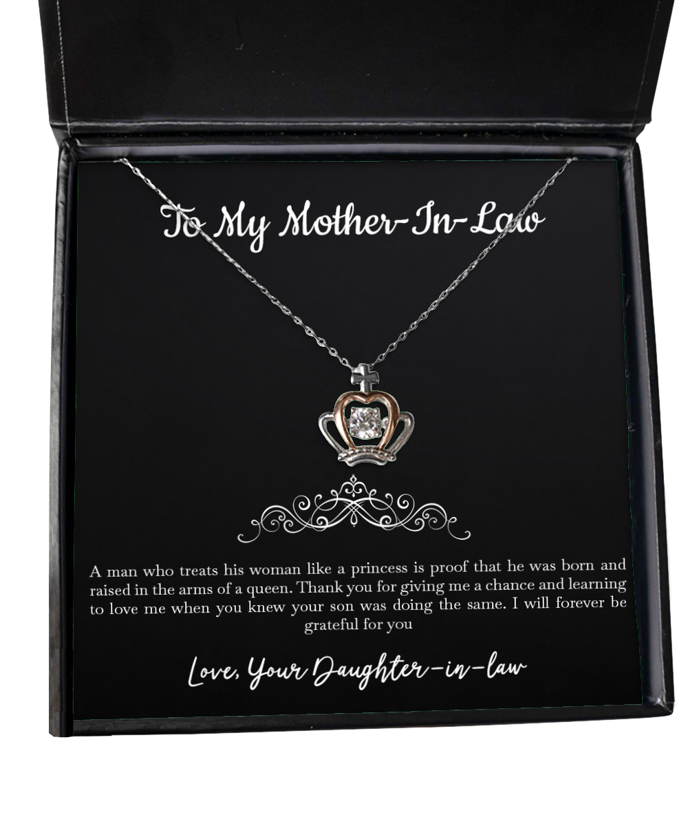 To My Mother-In-Law Gifts, I Will Forever Be Grateful, Crown Pendant Necklace For Women, Birthday Mothers Day Present From Daughter-In-Law