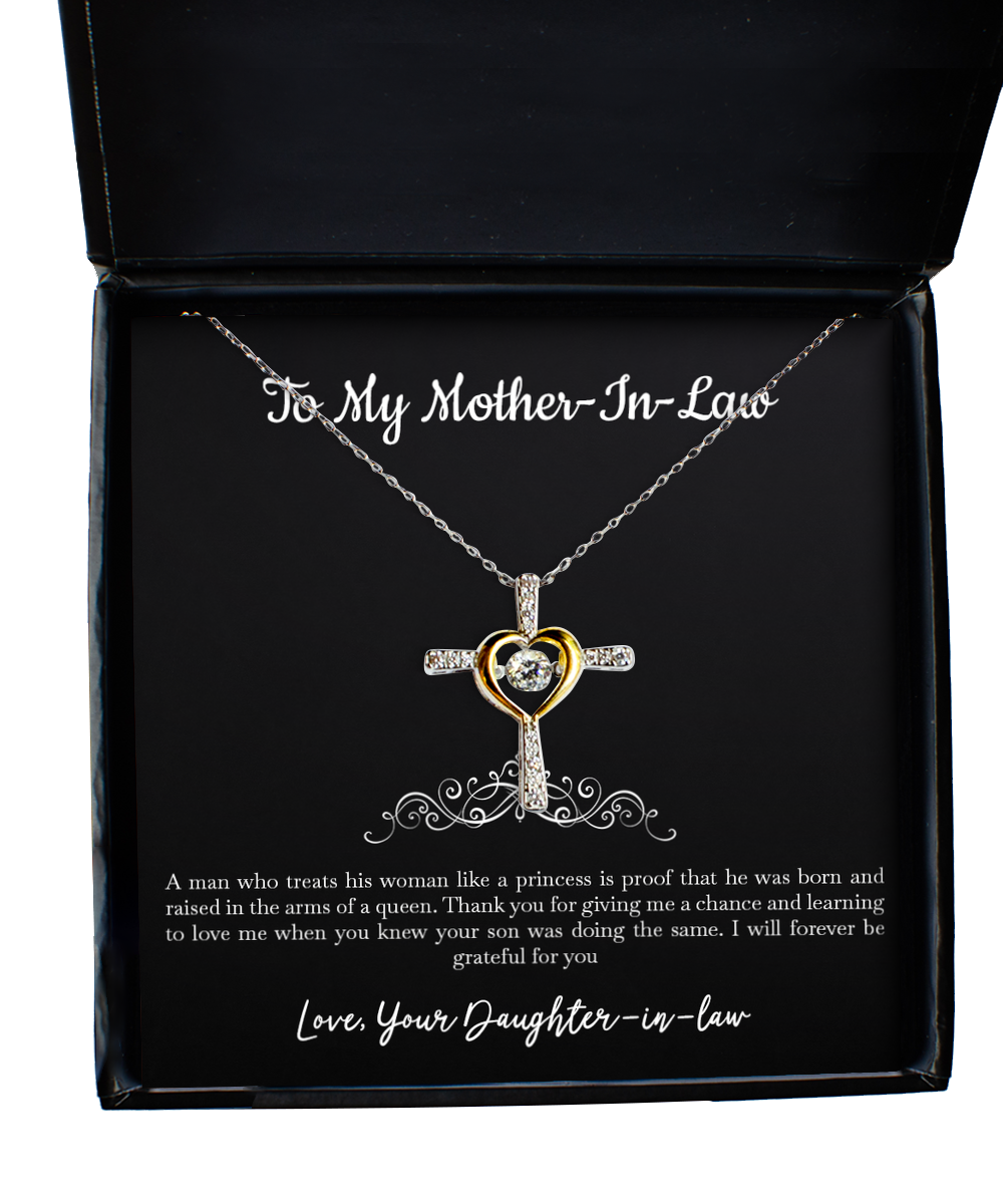 To My Mother-In-Law Gifts, I Will Forever Be Grateful, Cross Dancing Necklace For Women, Birthday Mothers Day Present From Daughter-In-Law
