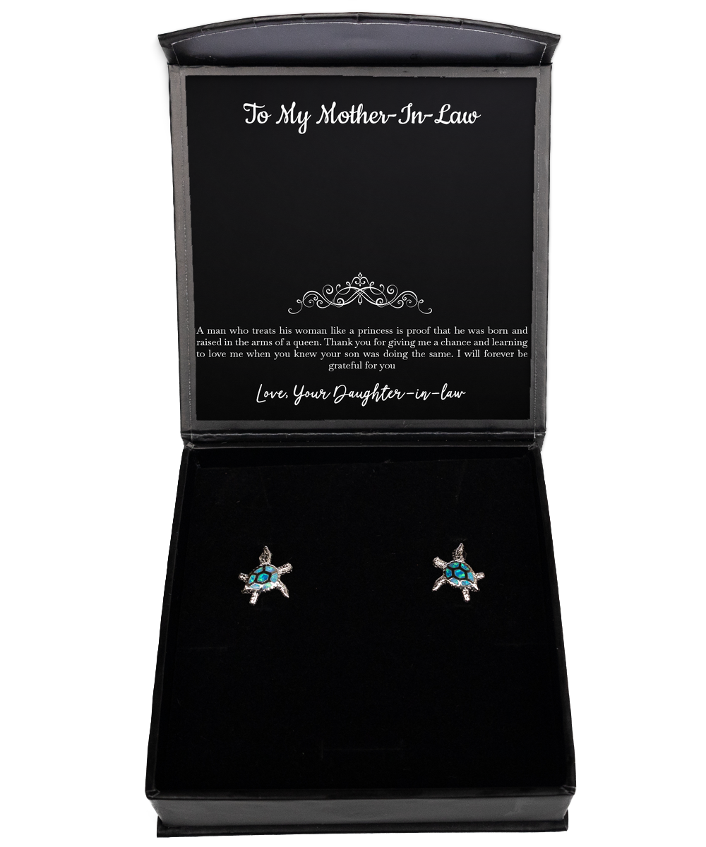 To My Mother-In-Law Gifts, I Will Forever Be Grateful, Opal Turtle Earrings For Women, Birthday Mothers Day Present From Daughter-In-Law