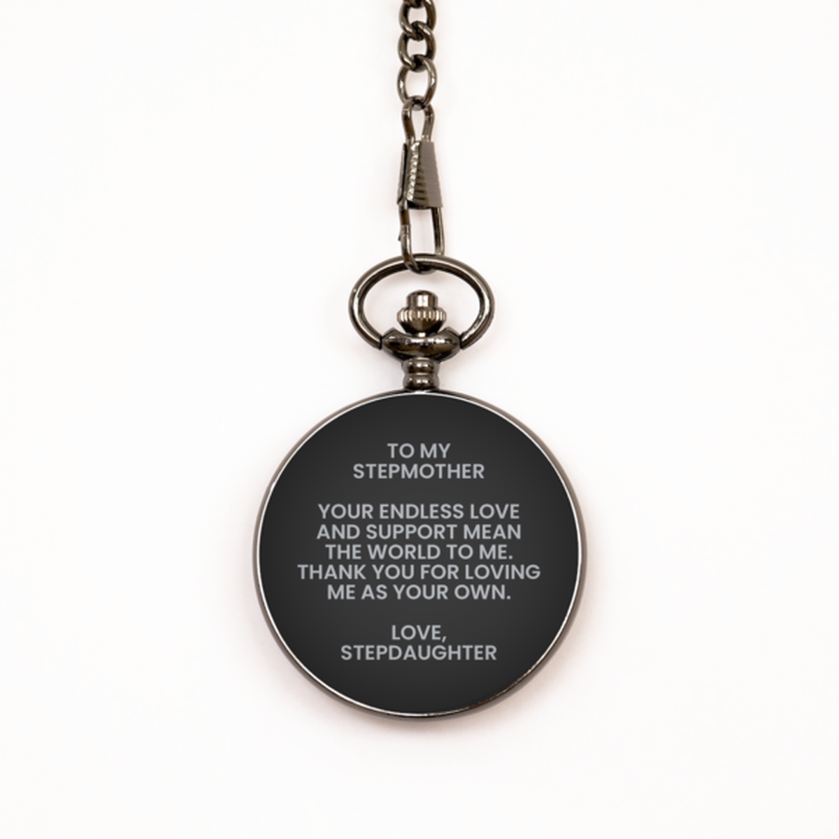 To My Stepmother Black Pocket Watch, Your Endless Love, Mothers Day Gifts For Stepmother From Stepdaughter, Birthday Gifts For Women