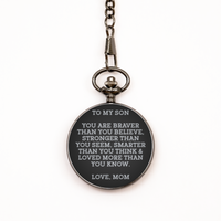 Load image into Gallery viewer, To My Son Black Pocket Watch, You Are Braver Than You Believe, Graduation Day Gifts For Son From Mom, Birthday Gifts For Men
