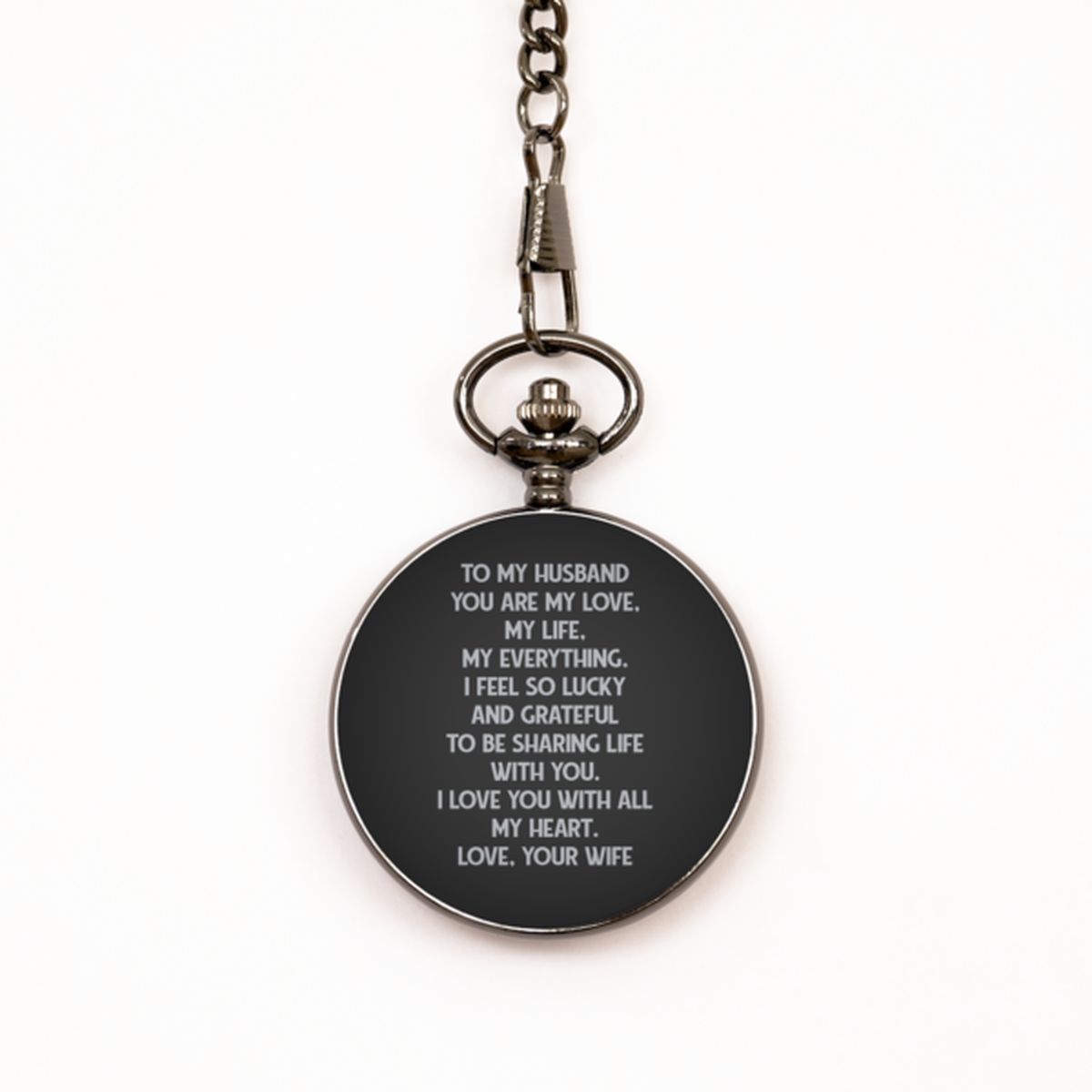 To My Husband Black Pocket Watch, I Love You With All My Heart, Anniversary Gifts For Husband From Wife, Birthday Gifts For Men