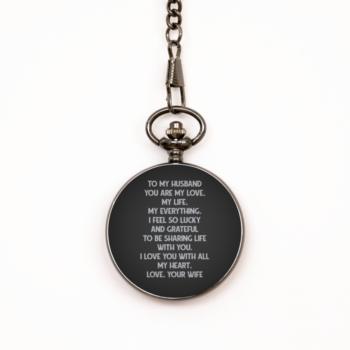 To My Husband Black Pocket Watch, I Love You With All My Heart, Anniversary Gifts For Husband From Wife, Birthday Gifts For Men