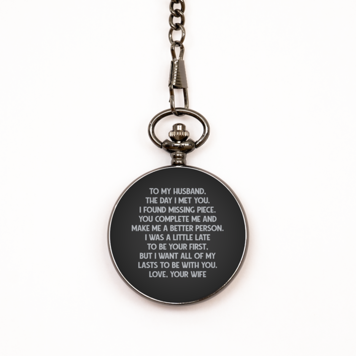 To My Husband Black Pocket Watch, I Found Missing Piece, Anniversary Gifts For Husband From Wife, Birthday Gifts For Men
