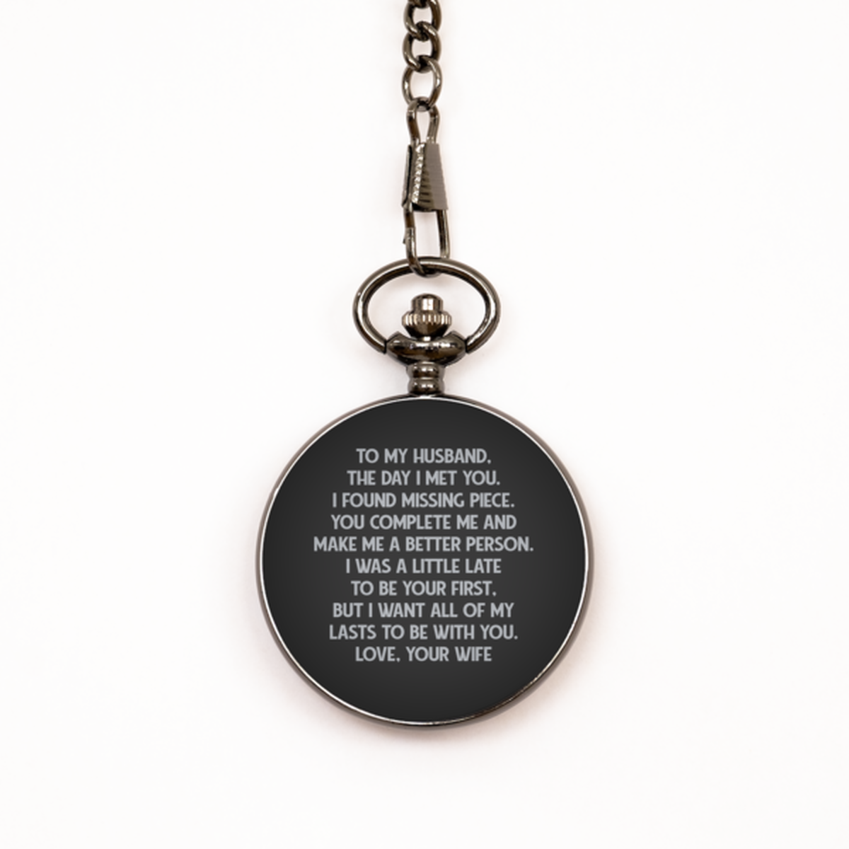 To My Husband Black Pocket Watch, I Found Missing Piece, Anniversary Gifts For Husband From Wife, Birthday Gifts For Men