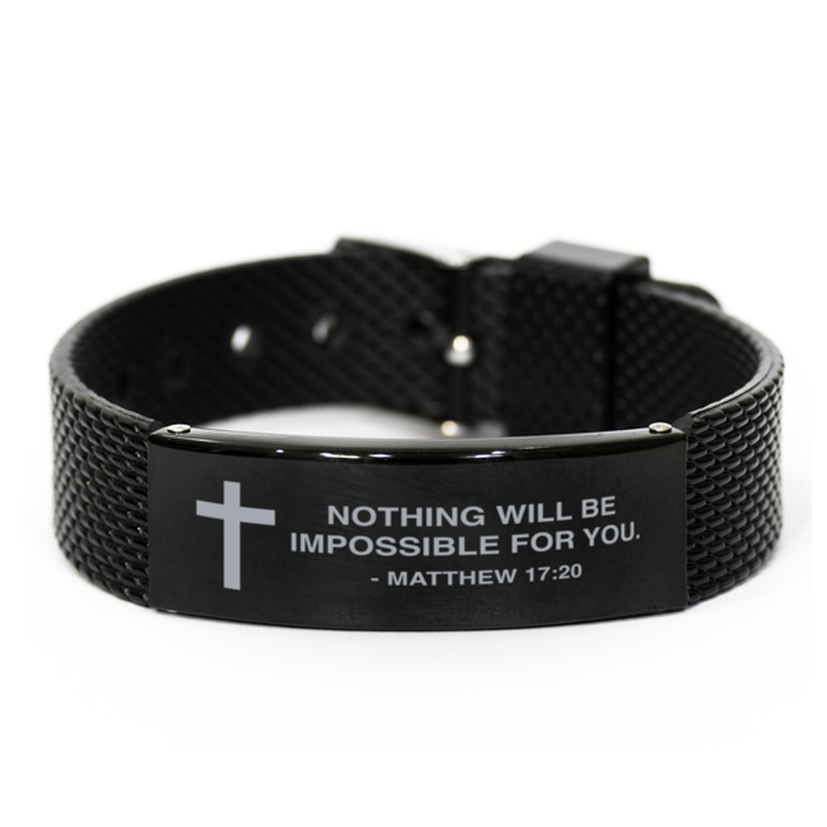 Christian Black Bracelet, Nothing Will Be Impossible For You, Matthew 17:20, Inspirational Bible Verse Gifts For Men Women