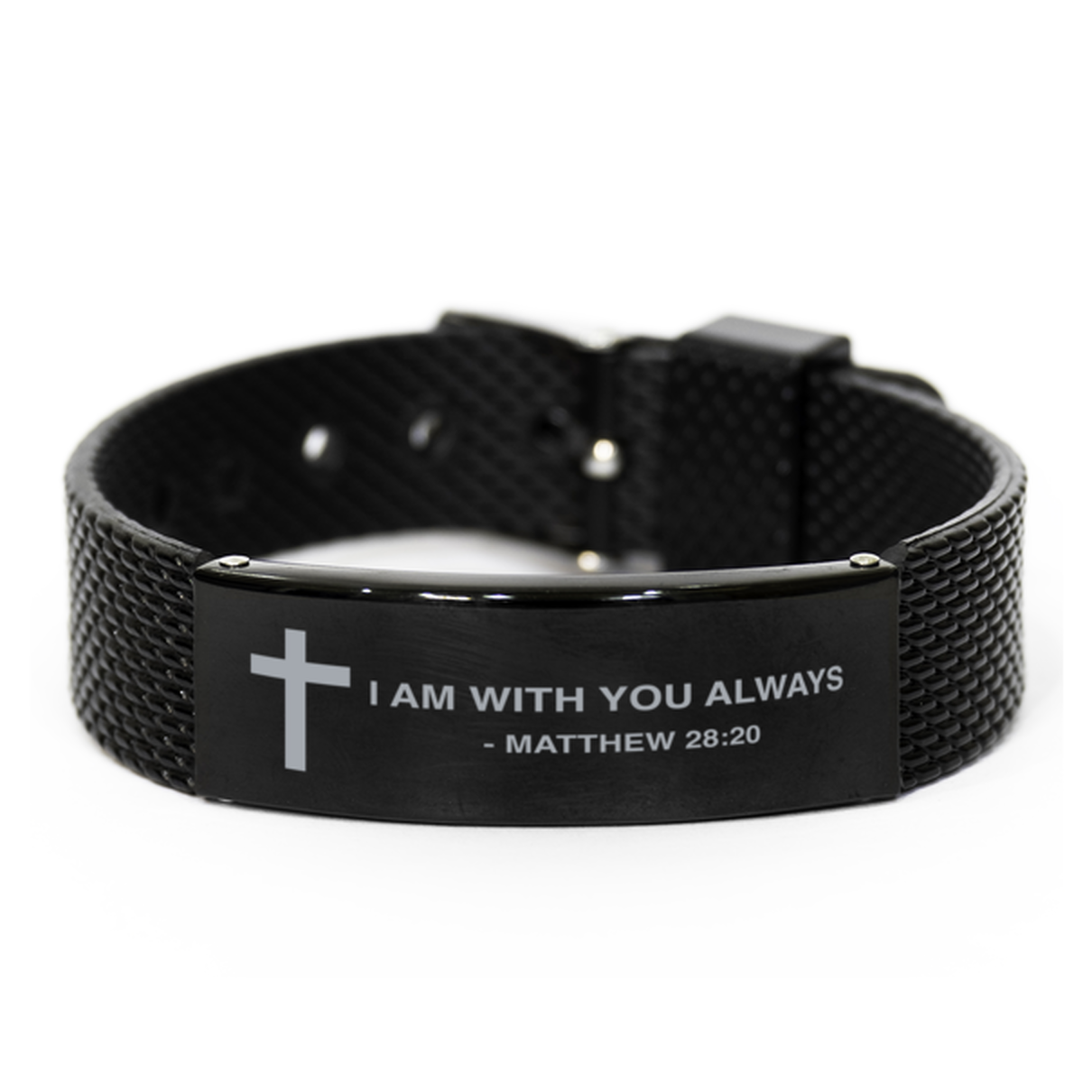 Christian Black Bracelet, I Am With You Always, Matthew 28:20, Inspirational Bible Verse Gifts For Men Women
