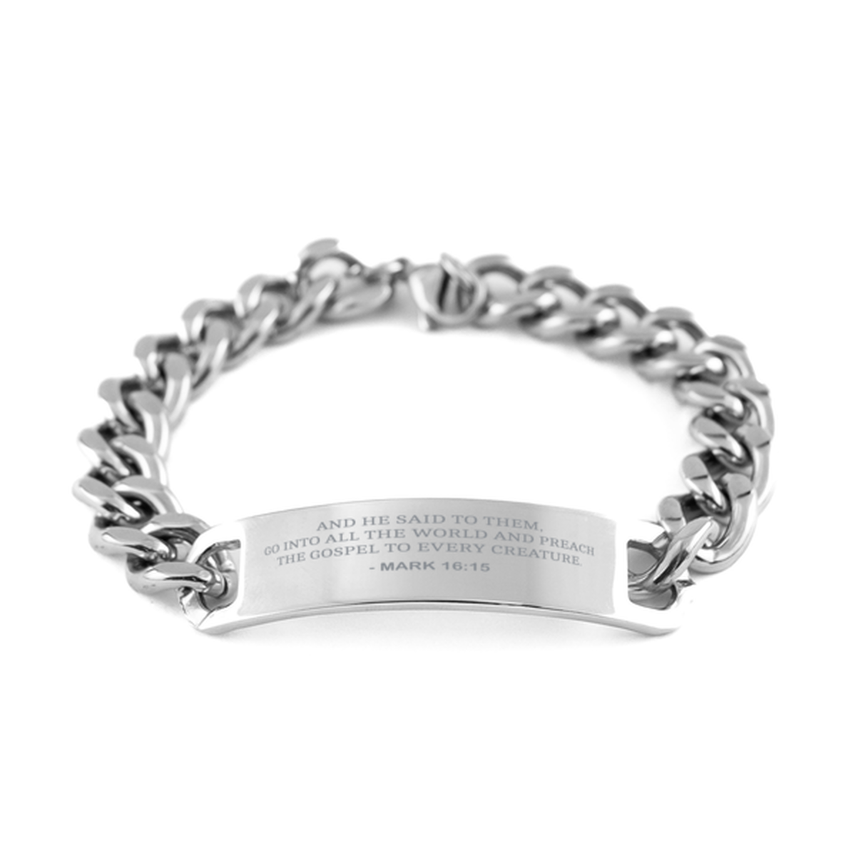 Bible Verse Chain Stainless Steel Bracelet, Mark 16:15 And He Said To Them, Go Into All The World And, Inspirational Christian Gifts For Men Women